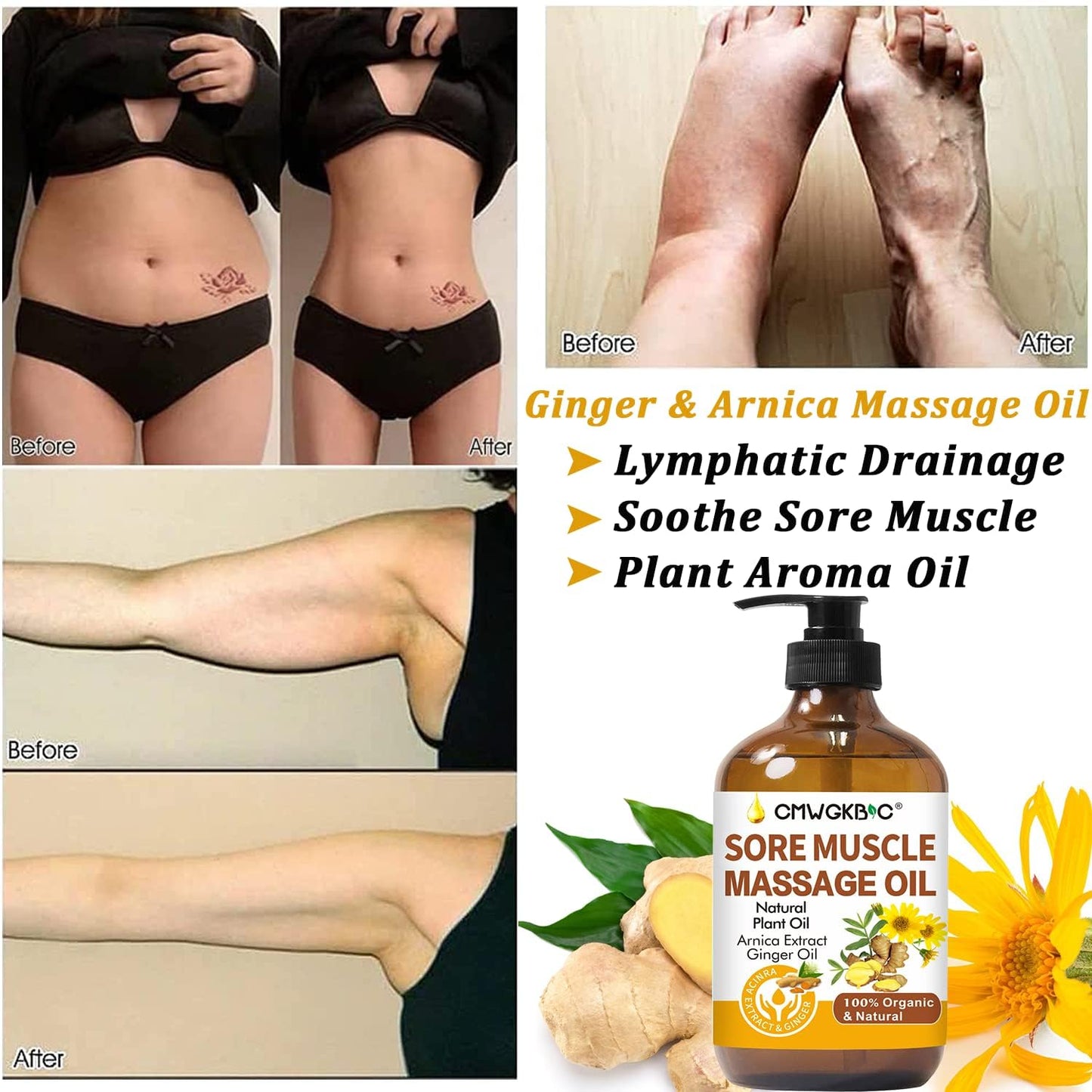 Valentines Day Gifts for Him Her,Gift for Women Men,Massage Oil for Massage Therapy,Lymphatic Drainage-Ginger Oil Sore Muscle Arnica Oil &Lavender Oil Relaxing Massage Oils for Date Night,Massage Ball