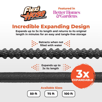 Flexi Hose Lightweight Expandable Garden Hose, 75FT -Retractable Garden Hose, Water Hose - No-Kink Flexibility, 3/4 Inch Solid Brass Fittings and Double Latex Core