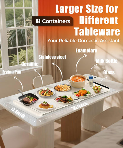 Extra Large Food Warming Mat with Heat-Resistant Pad, 36X15 Inch, 6 Temperature & 6 Timer Settings, Child Lock Safety, Fits More Dishes for Family Dinners and Parties