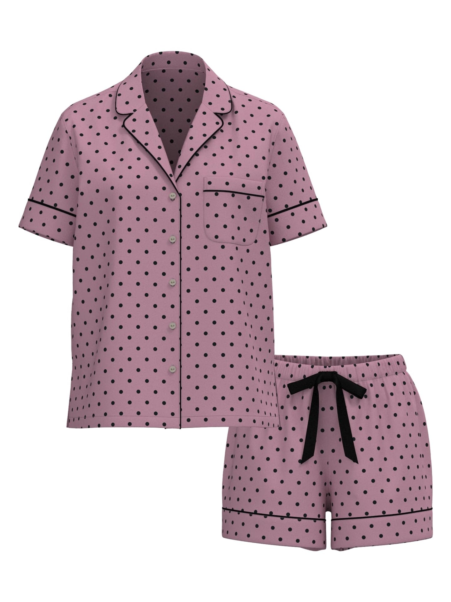 Victoria's Secret Flannel Pajama Set, Short Sleeve Shirt and Shorts, Pajamas for Women, Black Dot, S