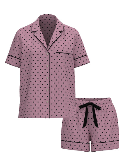 Victoria's Secret Flannel Pajama Set, Short Sleeve Shirt and Shorts, Pajamas for Women, Black Dot, S