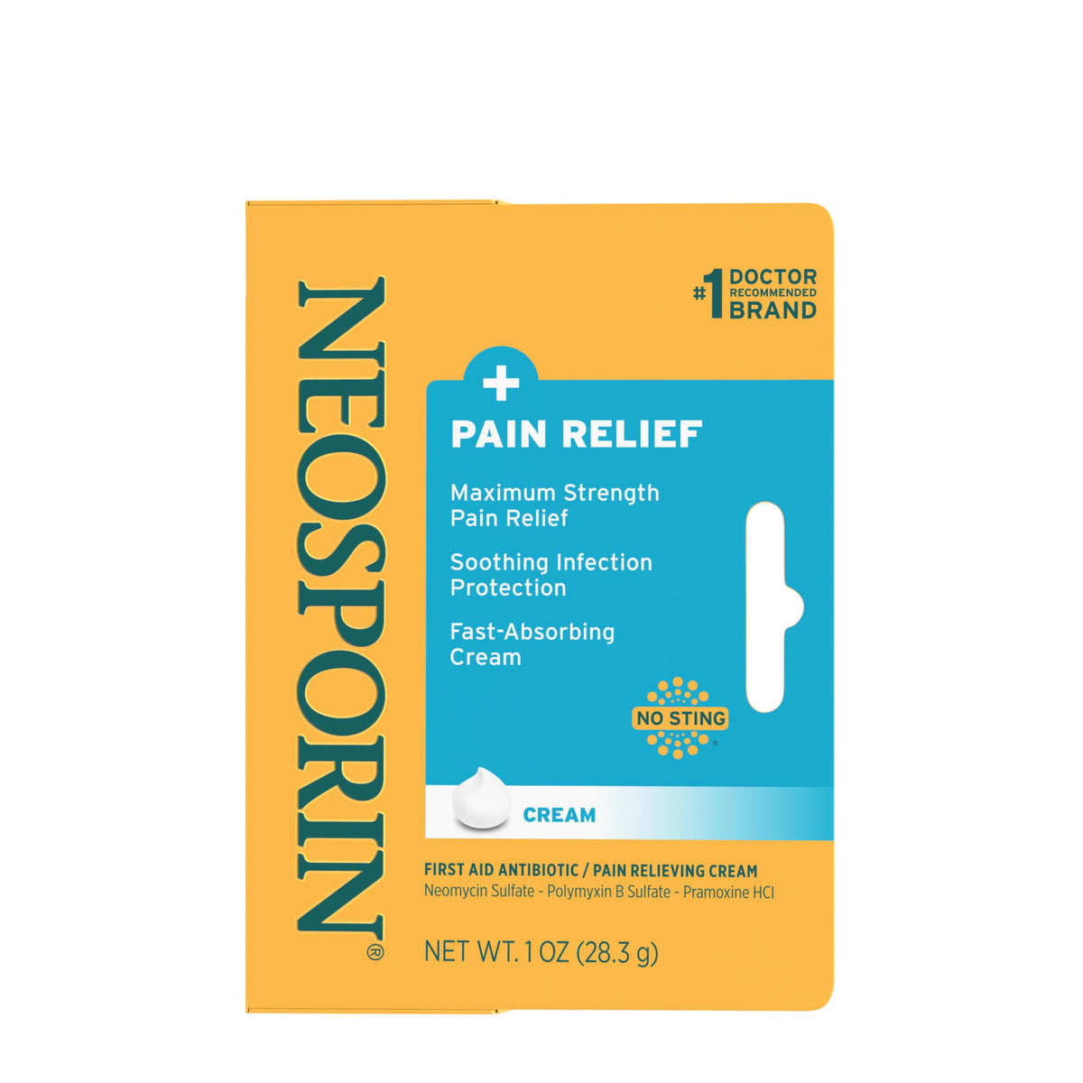 Neosporin + Maximum-Strength Pain Relief Dual Action Cream, First Aid Topical Antibiotic & Analgesic Cream for Wound Care of Minor Cuts, Scrapes & Burns, Polymyxin B & Pramoxine HCl, 1 oz