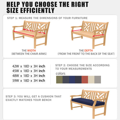 Favoyard Outdoor Bench Cushion 42 x 18 Inch Waterproof Patio Furniture Cushions 3-Year Color Fastness Garden Sofa Settee Couch Swing Pads with Handle and Adjustable Straps, Blue