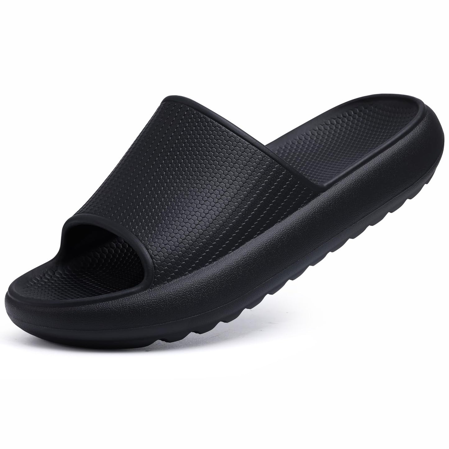 Comwarm Cloud Slide Sandals for Women Men Ultra Comfort Recovery Pillow Slippers Soft Summer Beach Shoes with Low Arch Support,Matte Black Size 6.5-7 Wonmen/5-5.5 Men