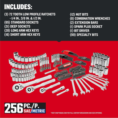CRAFTSMAN Mechanics Tool Set, 256-Piece Hand Tool and Socket Set with 2-Drawer Tool Box (CMMT45256)
