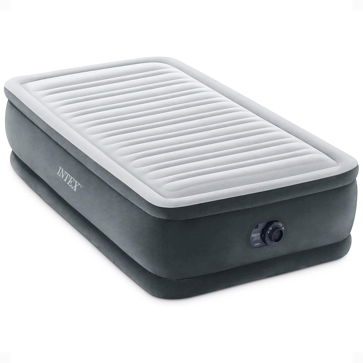 INTEX Twin Size Air Mattress, 18in Height, Built-in Pump, Dura-Beam Deluxe Comfort-Plush - Portable Inflatable Blow-up Bed for Camping, Travel, Guests
