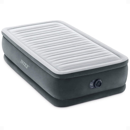 INTEX Twin Size Air Mattress, 18in Height, Built-in Pump, Dura-Beam Deluxe Comfort-Plush - Portable Inflatable Blow-up Bed for Camping, Travel, Guests