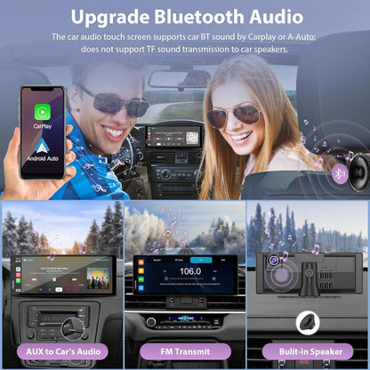 2025 Carpuride Wireless Carplay & Android Auto with Dash Cam - 10.26 Inch HD IPS Touch Car Play Screen for Car, 4K Front & 1080P Rear Camera, Loop Recording, Bluetooth Audio, Mirror Link, GPS, Siri