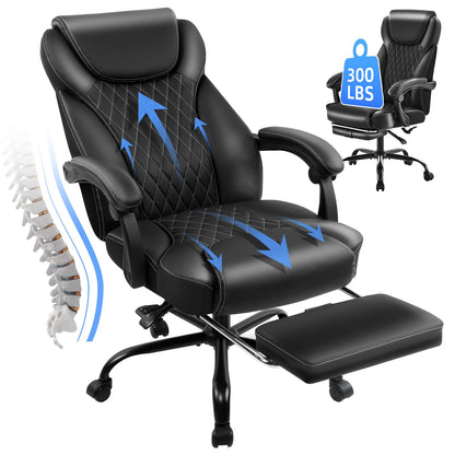 amseatec Office Chair, Big and Tall Office Chair with Foot Rest Ergonomic Chair for Home Desk, Reclining High Back Leather Chairs with Lumbar Support(Black)