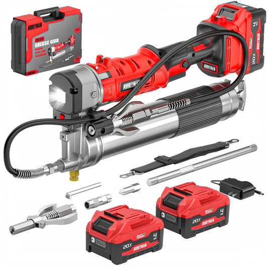 Alloyman 2-in-1 Electric Grease Gun Kit, Upgraded 12,000 PSI,2×4000mAh Batteries,Built for Farmers, Mechanics & Truckers,5.3 oz/min, 39.4” Long Hose& LED Light for Tractors, Trailers,Heavy Equipment