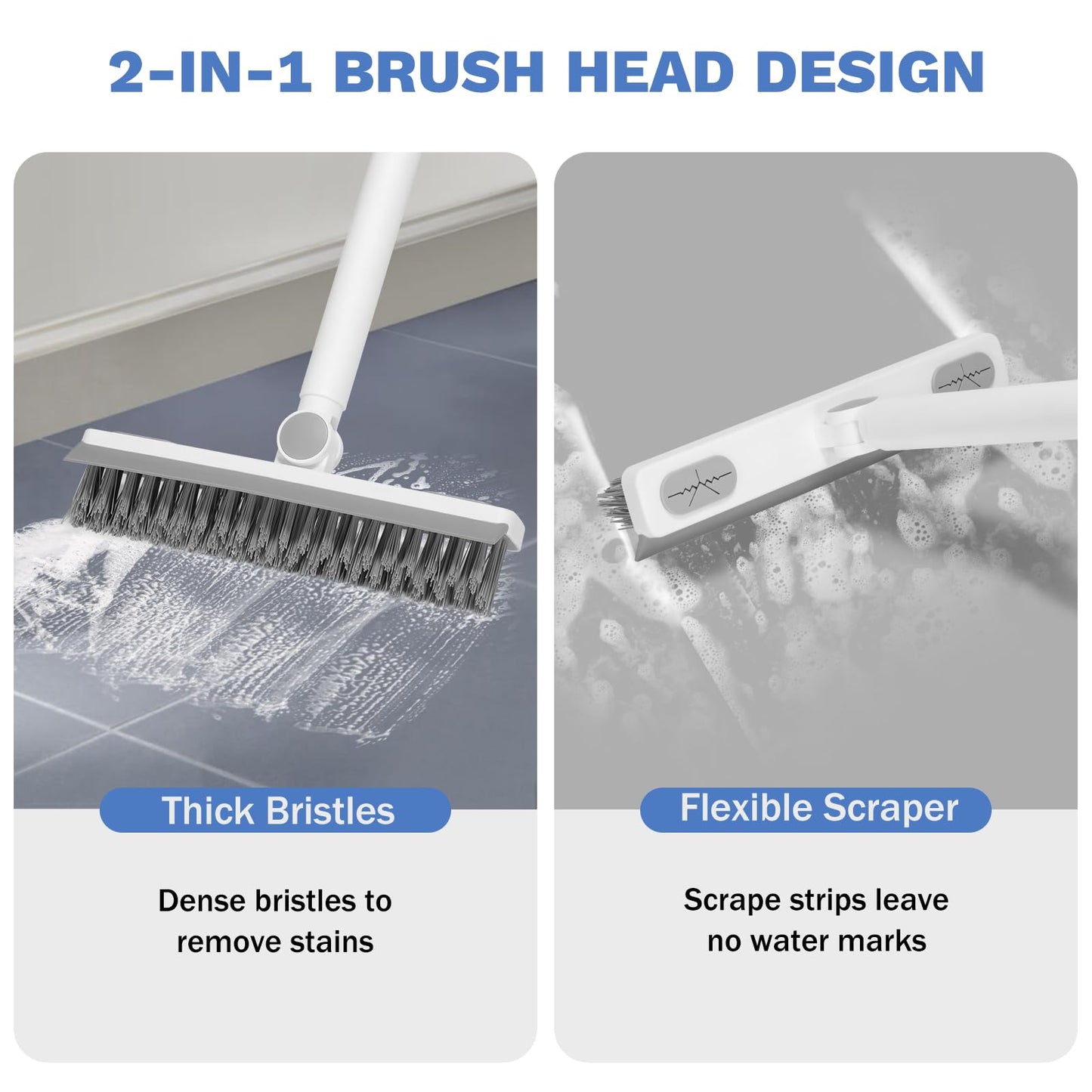SetSail Grout Cleaner Brush with Long Handle, V-Shaped Floor Scrub Brush Swivel Grout Brush Stiff Bristle Floor Grout Scrubber for Bathroom, Tile Line, Crevice, Kitchen, Wall, Deck, Garage, White Grey