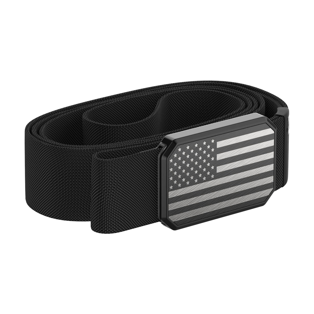 Groove Life Hero Groove Belt Flag Black/Black - Men's Stretch Nylon Belt with Magnetic Aluminum Buckle, Lifetime Coverage - Medium (33-36")