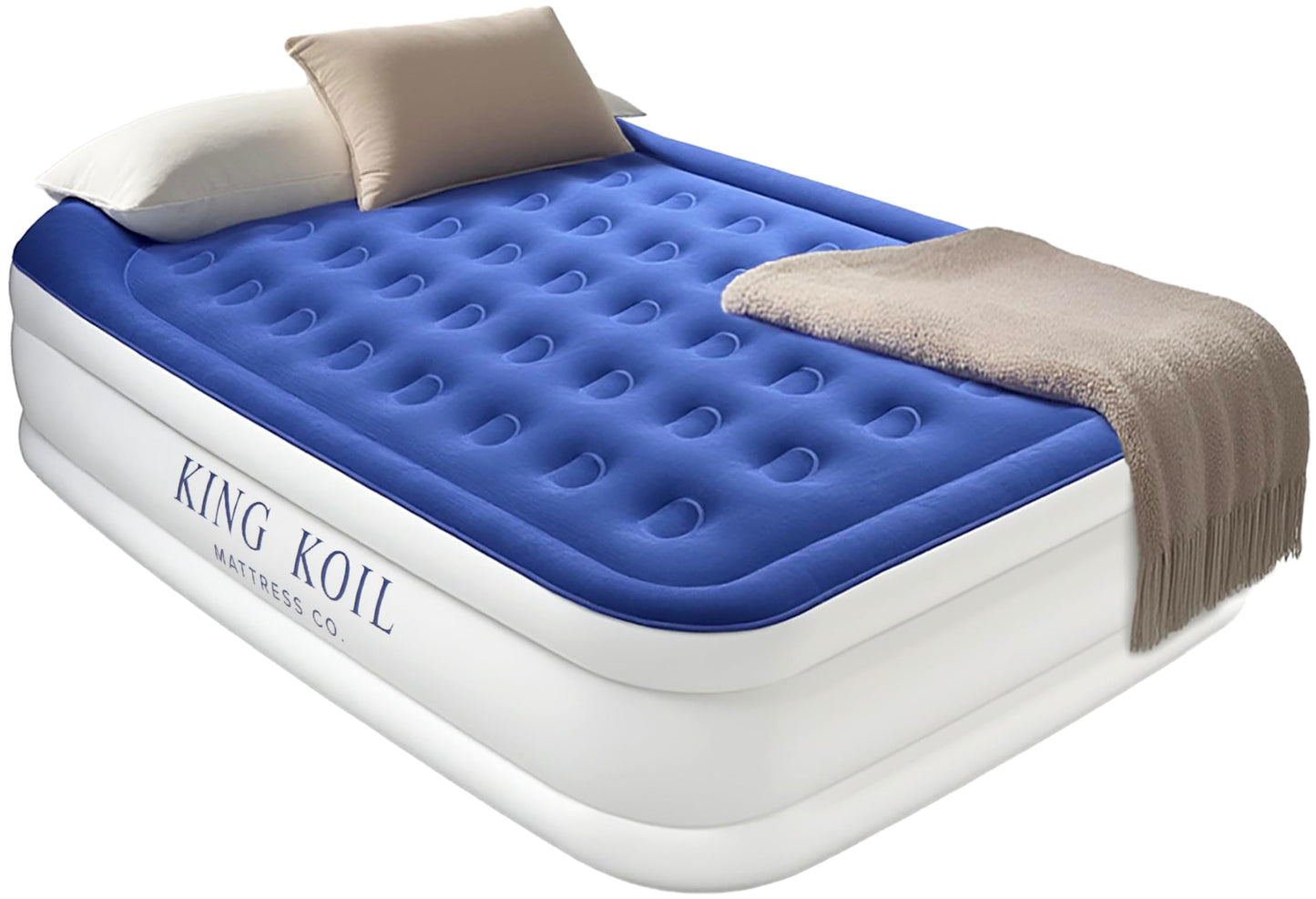 King Koil Luxury Queen Air Mattress with Built-in Pillow & Ultra-Fast Built-in High-Speed Pump, 20″ Inflatable Premium Airbed, Waterproof, Adjustable Firmness, 1-Year Manufacturer Warranty