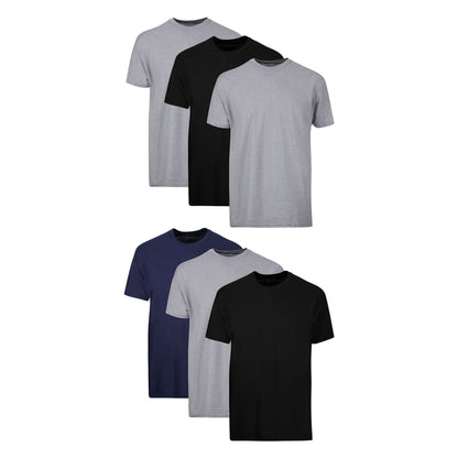 Hanes Mens Cotton, Moisture-wicking Crew Tee Undershirts, Multi-packs, Black/Grey/Blue Assorted - 6 Pack, 3X-Large US