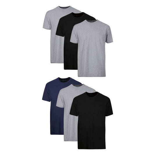 Hanes Mens Cotton, Moisture-wicking Crew Tee Undershirts, Multi-packs, Black/Grey/Blue Assorted - 6 Pack, 3X-Large US