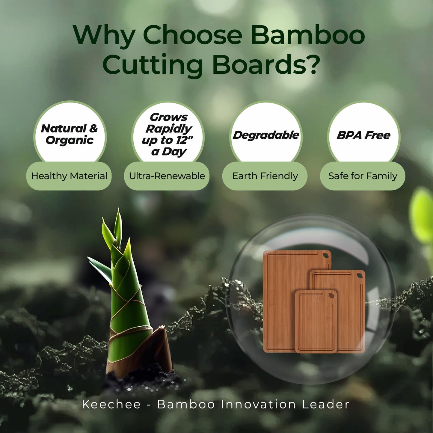 Keechee Bamboo Cutting Board, Durable Wood Cutting Boards for Kitchen with Deep Juice Grooves & Built-in Handles, Ideal Charcuterie & Chopping for Meat, Vegetables and Fruits Ideal Kitchen Gifts