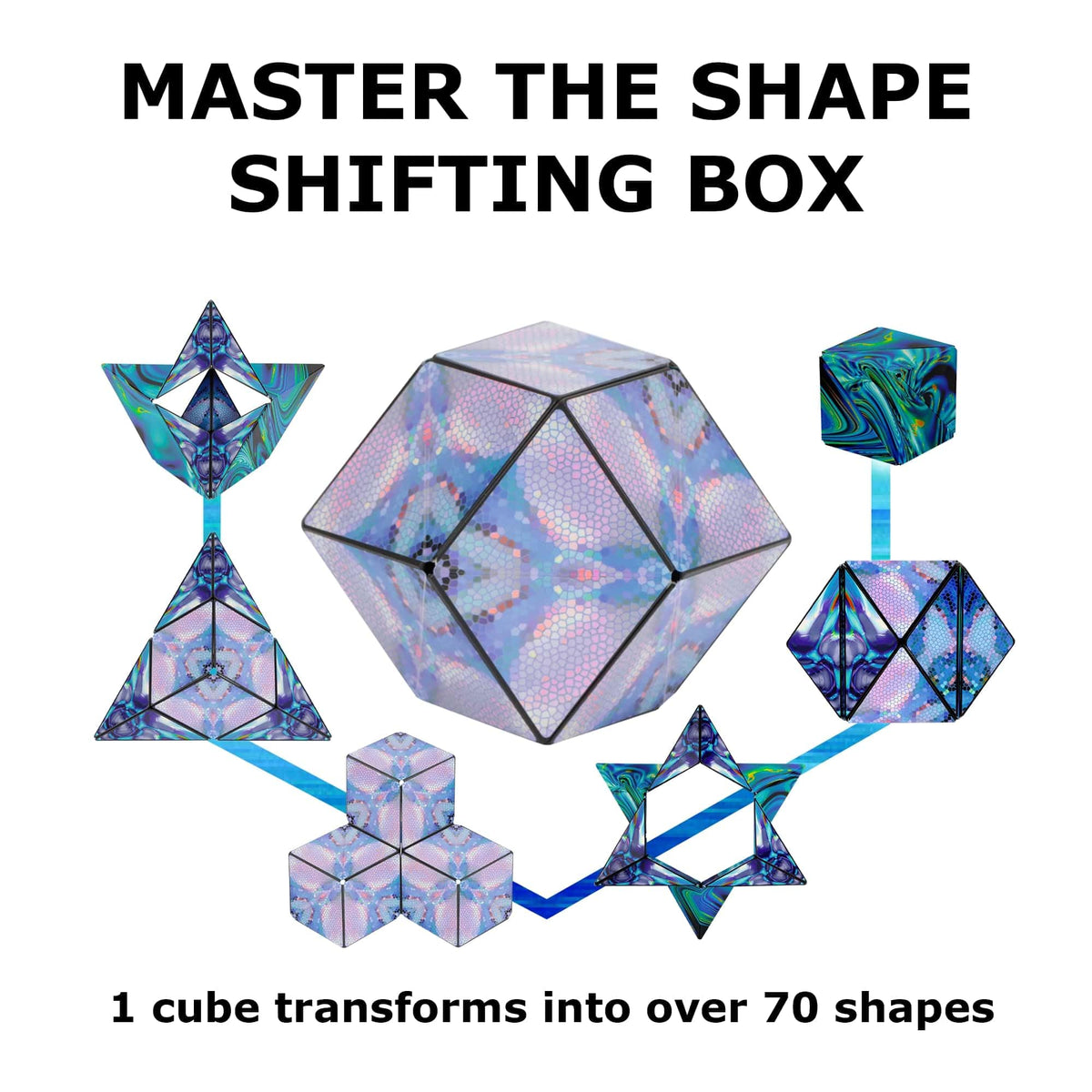 Shashibo Shape Shifting Box - Award-Winning STEM Fidget Toy with Strong Magnets - Fidget Cube Transforms Into 100+ Shapes, Christmas Stocking Stuffers Gift for Kids, Teens, and Adults (Mystic Ocean)