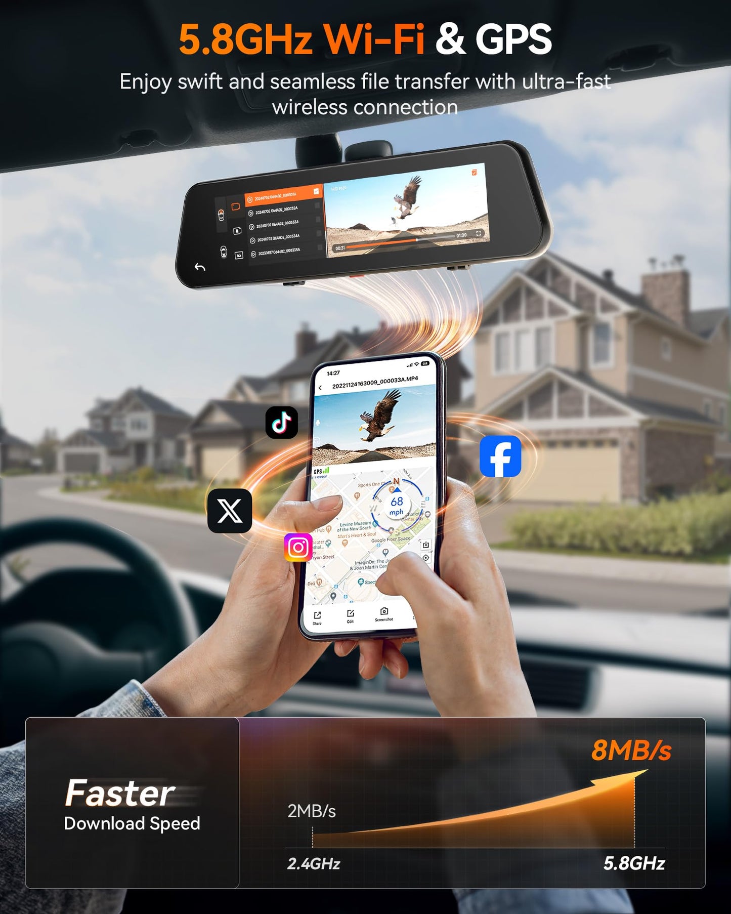 WOLFBOX G900 PRO Mirror Dash Cam with 8MP STARVIS IMX678, 12 inches Rear View Mirror Camera with Front 4K and Rear 2.5K, Included 128GB Card, Voice Control, 5.8GHz WiFi, Loop Recording, G-Sensor & GPS