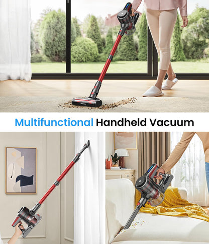 CHEBIO Cordless Vacuum Cleaner, Stick Vacuum with Powerful Suction, 45Mins Runtime Vacuum Cleaners for Home, Anti-tangle and 1.5L Dust Cup, 6 in 1 Lightweight Vacuum for Hardwood Floor Carpet Pet Hair