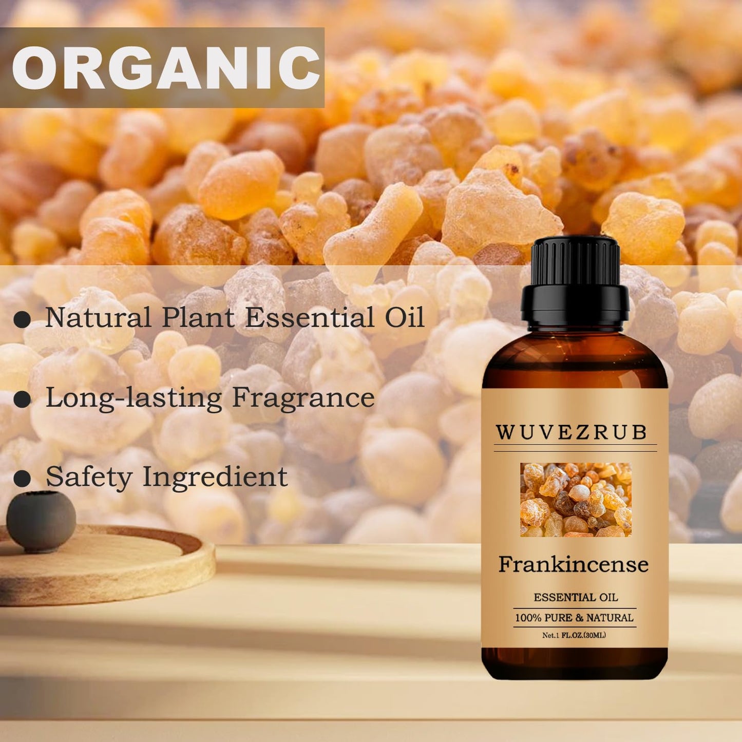 Wuvezrub Frankincense Essential Oils Organic, 30ML Pure and Natural Frankincense Essential Oil for Aromatherapy Diffuser - Frankincense /1 Fl Oz