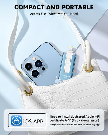 MFi Certified 256GB Flash Drive for iPhone iPad, Photo Stick for External Memory Storage, Easily Back Up and Save Photos Videos, USB Memory Stick Thumb Drive for iPhone/iPad/Android/PC (Blue, 256GB)