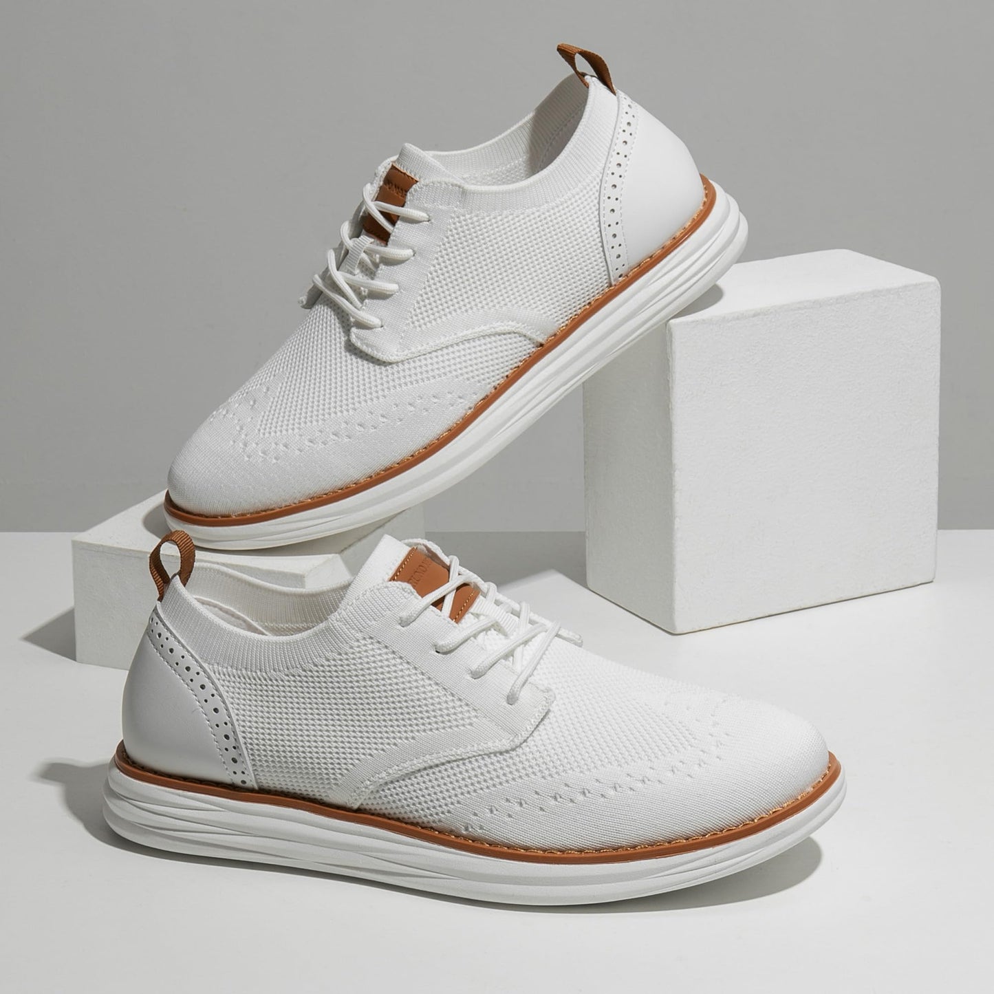 Bruno Marc Men's KnitFlex Craft Mesh Oxfords Sneakers Casual Dress Lace-Up Lightweight Walking Shoes,Size 10.5,White,SBOX2406M