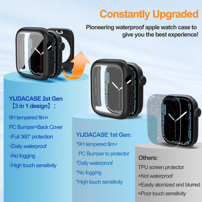 YIJDACASE 3 in 1 Waterproof Case for Apple Watch Screen Protector 44mm Series 4 5 6 SE 2nd Gen Accessories with Tempered Glass Film,Front and Back PC Bumper 360° Protective Face Cover for iWatch 44mm