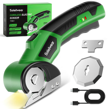 Cardboard Cutter, Rechargeable Cordless Electric Scissors, 4V Upgrade Motor Electric Box Cutter with 2 Blades, Safety Lock & LED Light, Powerful Cutting for Cardboard Box, Plastic, Leather