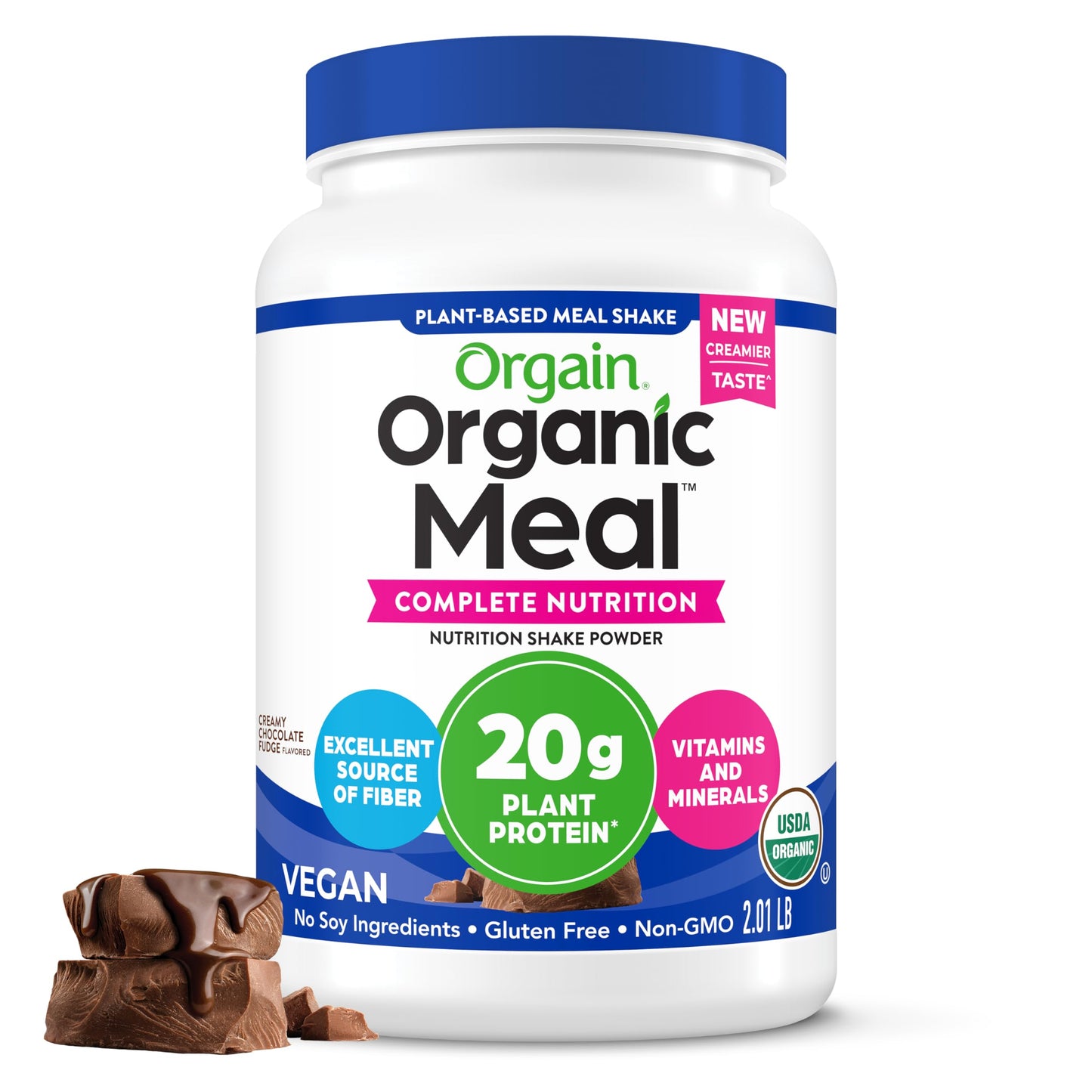 Orgain Organic Vegan Meal Replacement Protein Powder, Creamy Chocolate Fudge - 20g Plant Based Protein, Gluten Free, Dairy Free, Lactose Free, Soy Free, No Sugar Added, For Smoothies & Shakes - 2.03lb