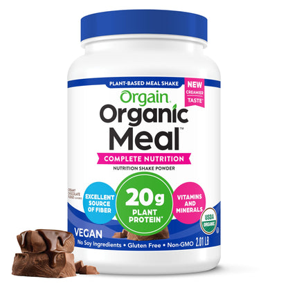 Orgain Organic Vegan Meal Replacement Protein Powder, Creamy Chocolate Fudge - 20g Plant Based Protein, Gluten Free, Dairy Free, Lactose Free, Soy Free, No Sugar Added, For Smoothies & Shakes - 2.03lb