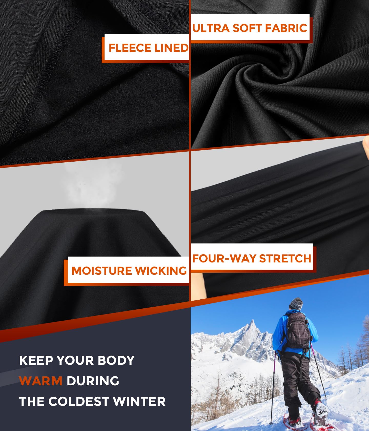 CL convallaria Thermal Underwear for Men, Long Johns Winter Hunting Gear Sport Base Layer Top and Bottom Set Midweight Black L