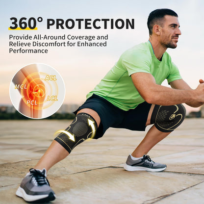 CAMBIVO Copper Knee Braces for Men and Women (2 pack) -Knee Supports Copper Compression Knee Sleeve for Knee Pain, Arthritis, Sports and Recovery Support (Gold, Large)