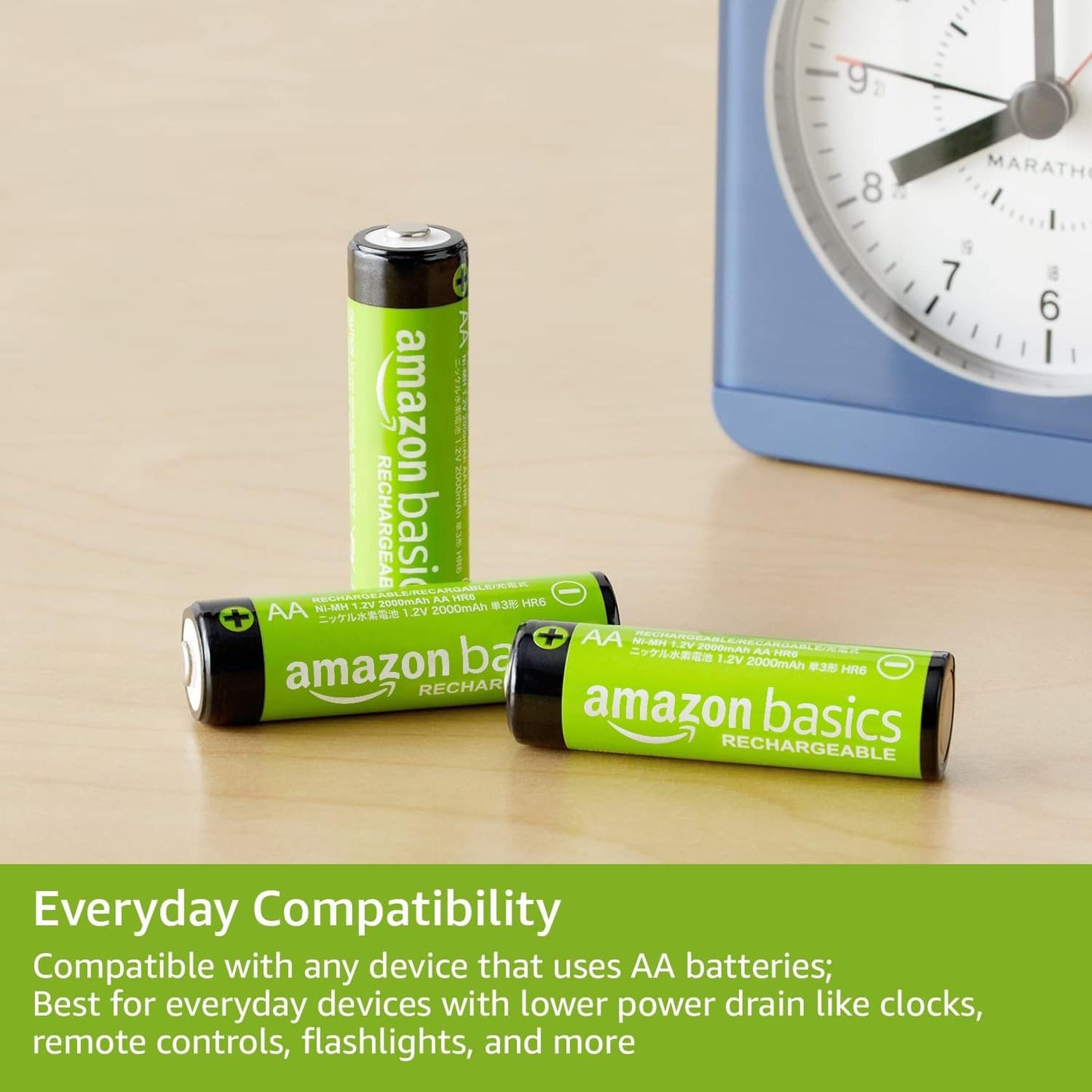 Amazon Basics Rechargeable AA Batteries, 16-Count, 2000 mAh, NiMH, Recharge up to 1000x Times, Pre-Charged