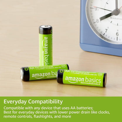 Amazon Basics Rechargeable AA Batteries, 16-Count, 2000 mAh, NiMH, Recharge up to 1000x Times, Pre-Charged