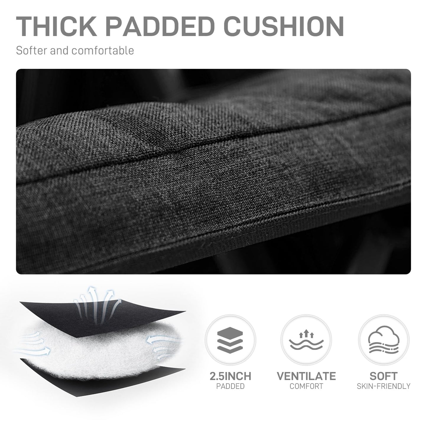 EVER ADVANCED Oversized Folding Rocking Camping Chair, Padded Portable Rocker Chairs for Patio, Lawn and Outdoors, Heavy Duty Hard Armchair for Adults Supports 400lbs, Black