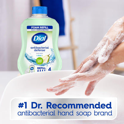 Dial Antibacterial Defense Foaming Hand Soap + Aloe, Fresh Pear Scent, 30 Fl Oz Hand Soap Refill (Pack of 4), Dermatologist-Tested, Gentle on Skin