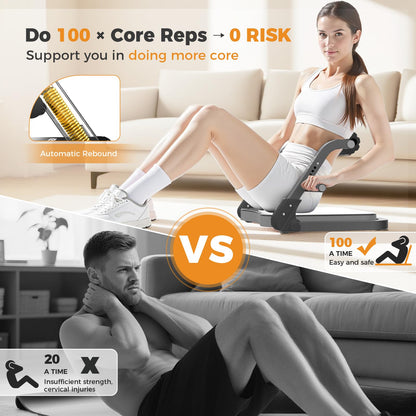 Ab Machine,Sit Up Exercise Equipment& Core Machine, Workout Equipment,Adjustable Ab Trainer with 3 Resistance Levels and Removable Auxiliary Handle,Home Gym Fitness Equipment for All Ages Grey