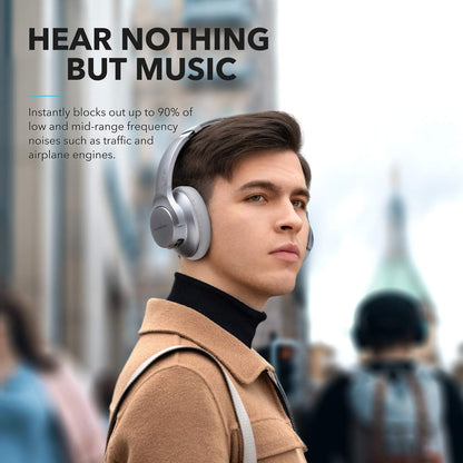 Soundcore Anker Life Q20 Hybrid Active Noise Cancelling Headphones, Wireless Over Ear Bluetooth Headphones, 60H Playtime, Hi-Res Audio, Deep Bass, Foam Ear Cups, Travel, Office, USB-C Charging