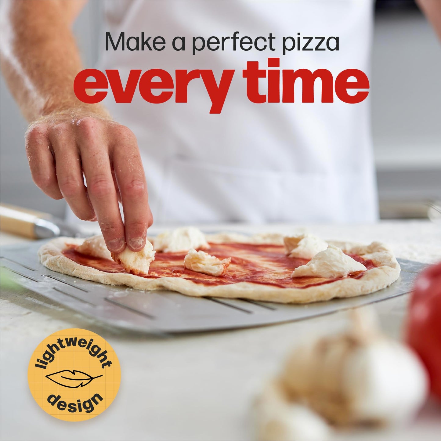 Hans Grill Pizza Peel PRO | Made for XL Pizza 12 inch + | Professional Restaurant Grade Perforated Metal Non-Stick Paddle for launching, turning and retrieving pizzas