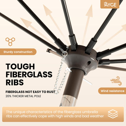 Ayge 9FT Large Outdoor Patio Umbrella Market Table Umbrella-UV Resistant, Easy Push Button Tilt and Crank, 8 Sturdy Fiberglass Ribs Heavy-Duty Pool Umbrella for Deck, Backyard,Garden, Yard,Blue