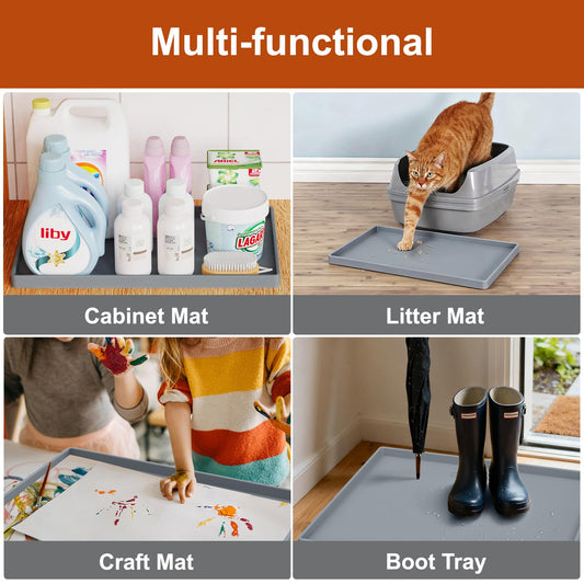 ukeetap 19” x 12” Extra Thick Waterproof Silicone Mat with Raised Edge, BPA Free Non-Slip Dog & Cat Food Mat, Feeding Mat for Food and Water Bowls, Spill Proof Mat to Protect Floors, Gray