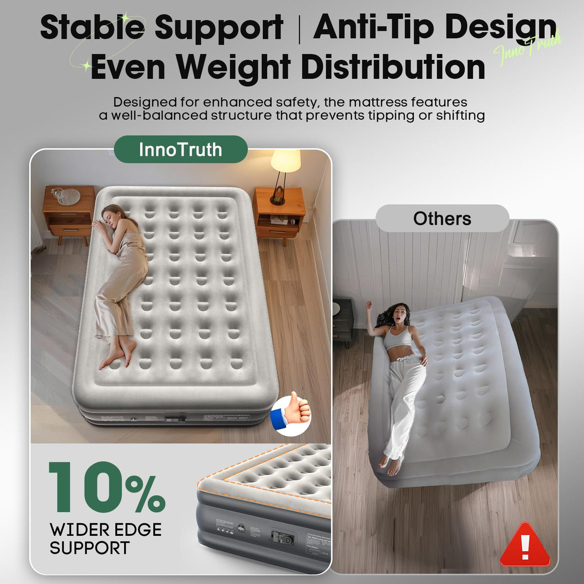 InnoTruth Air Mattress Queen with Built in Pump, Inflatable Blow up Mattress, 18" Raised Colchones Inflables Air Bed for Guests & Home, Ideal for Home Use and Outdoor Camping, 650lb Weight Capacity