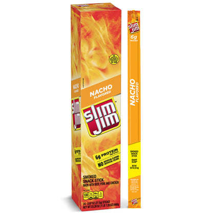Slim Jim Giant Smoked Meat Sticks, Nacho Flavor, 6g Protein Per Stick, 0.97 oz. (24 Count)