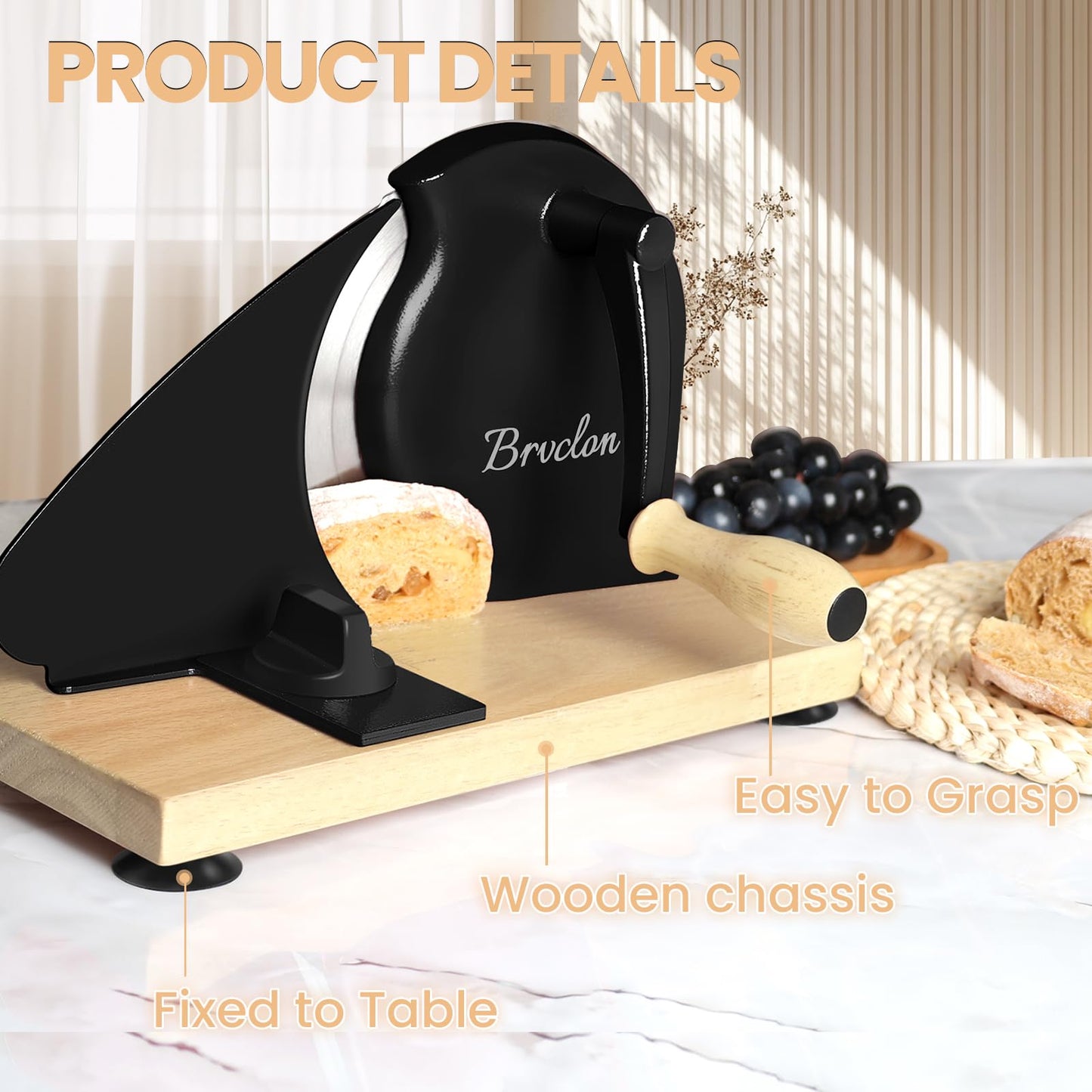 Manual Bread Slicer for Homemade Sourdough Bread, Adjustable Thickness&Evenly Slicing, Hand Crank Bread Slicer with Scale Line and Suction Cup, Serrated Blade Design, Patent