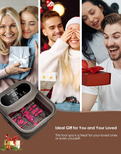 OOAMBB Collapsible Foot Spa with Heat, Bubble and Temp Control, Foot Bath Massager with XL Touch Screen and Massage Rollers, Foot Soaking Tub, Pedicure Foot spa for Stress Relief (Grey)