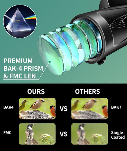 Monocular Telescope 80x100 HD Monoculars for Adults with Tripod, Monoculars for Bird Watching Stargazing Camping Hiking Hunting Wildlife Travel-Black