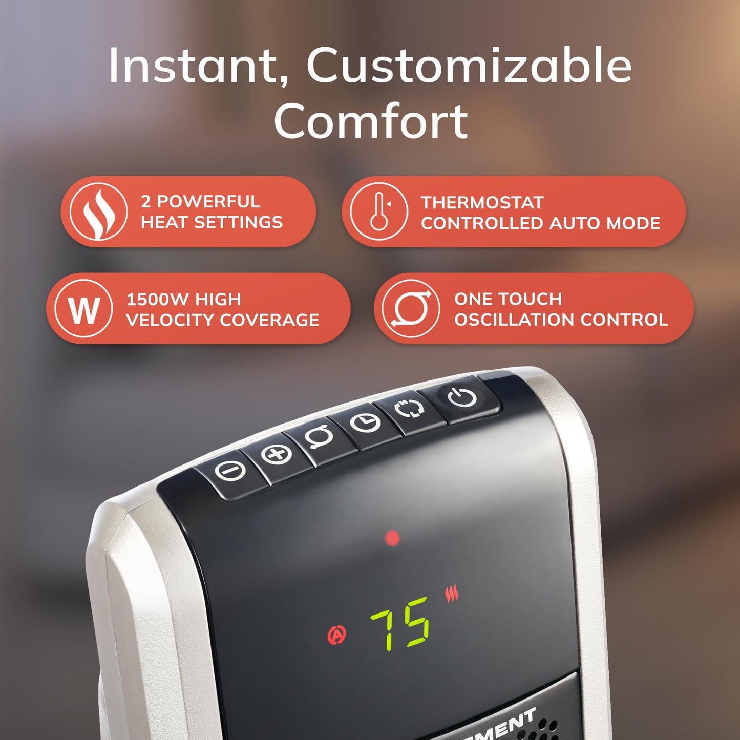 Lasko Oscillating Digital Ceramic Tower Heater for Large Rooms, with Adjustable Thermostat, Timer and Remote Control, 29 Inches, 1500W, Black, 5586