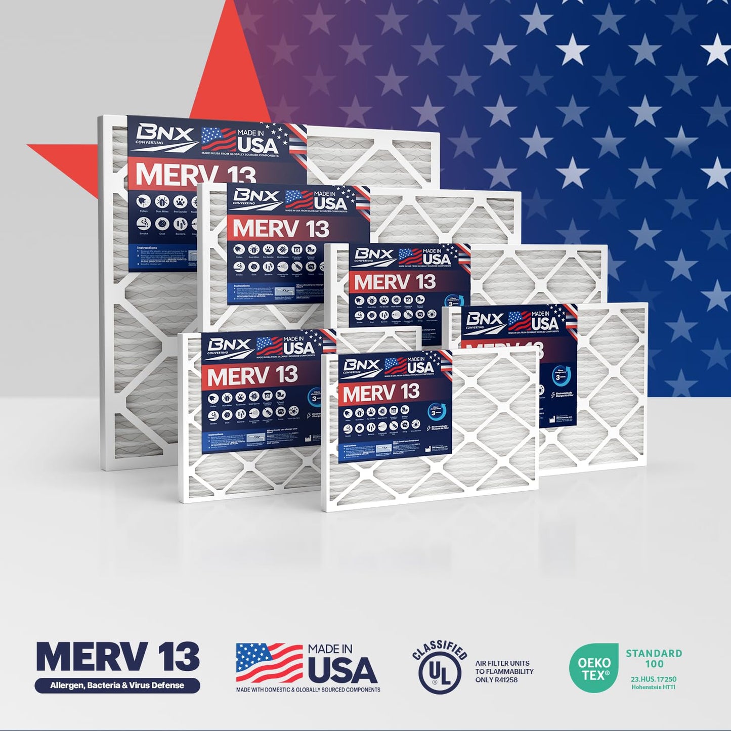 BNX TruFilter 18x20x1 Air Filter MERV 13 (12-Pack) - MADE IN USA - Electrostatic Pleated Air Conditioner HVAC AC Furnace Filters for Allergies, Pollen, Mold, Bacteria, Smoke, Allergen, MPR 1900 FPR 10