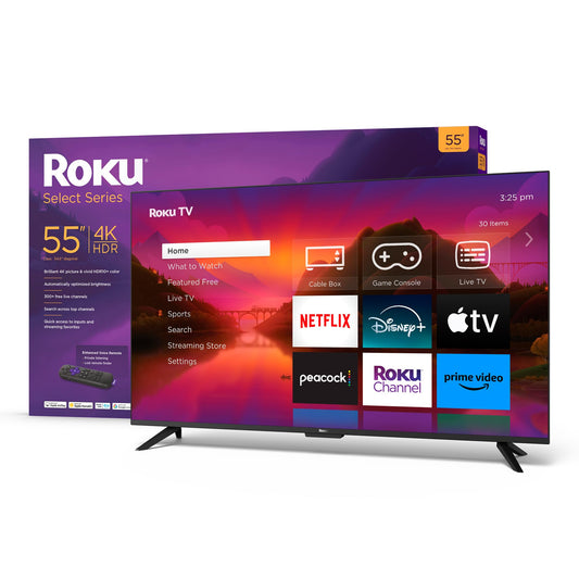 Roku Smart TV – 55-Inch Select Series 4K HDR RokuTV with Roku Enhanced Voice Remote, Brilliant 4K Picture, Automatic Brightness, & Seamless Streaming – Live Local News, Sports, Family Entertainment