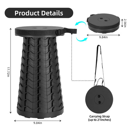 Qiguet Collapsible Stool, Folding Chair - Upgraded Portable Chair with Load Capacity 400lbs, Portable Stool for Camping Fishing Hiking - Folding Stool with Carrying Straps,Gifts for Fisherman (Black)